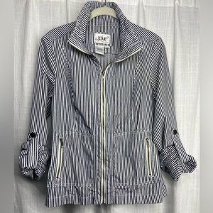 L.A.L. Live A Little women’s white and navy blue striped jacket. Small.